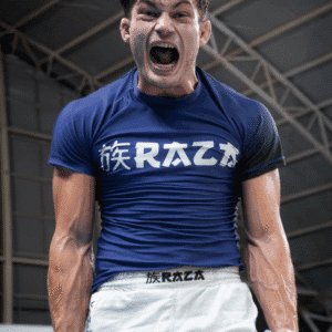 Rashguard azul para Jiu-Jitsu marca Raza, ideal para No-Gi, grappling y MMA